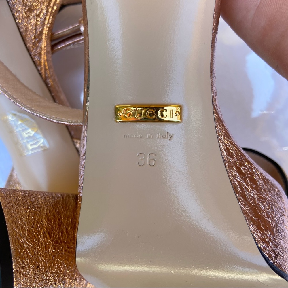 Gucci Marmont Metallic Platform Block Heels - Rose Gold NWOB - Picture 12 of 12